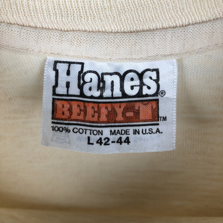 Vintage 1980'S Hanes BEEFY-T Printed T-Shirt, Made in USA, Men's Size Large cotton Beige type Vintage Second Hand