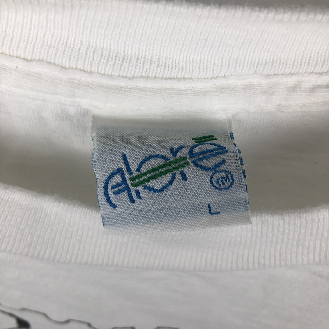 90'S ALORE Print T-Shirt, Made in USA, Men's Size L (Equivalent), Vintage cotton white type Vintage Second Hand