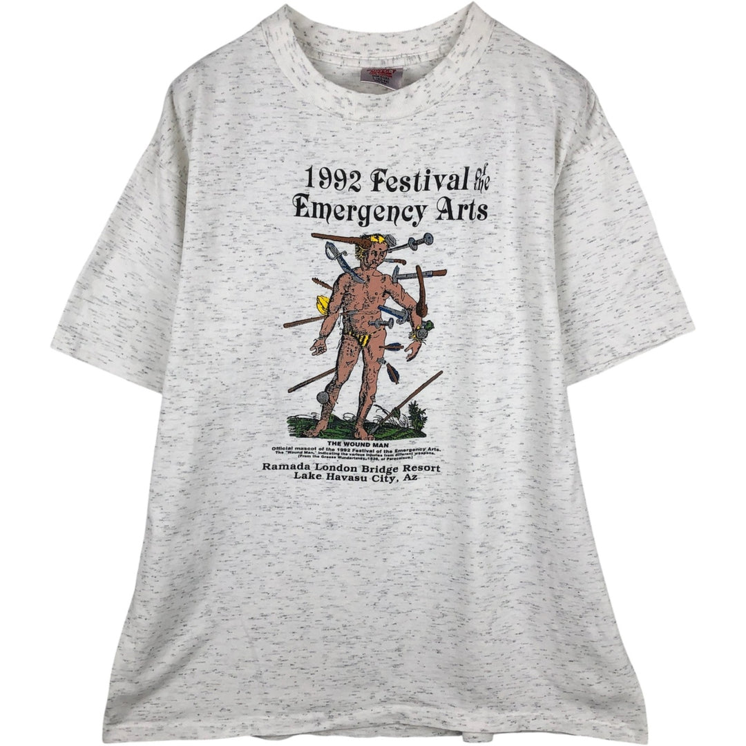 90'S ONEITA POWER-T Printed T-shirt Made in USA Men's L size Vintage cotton white type Vintage Second Hand