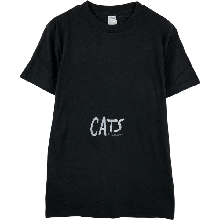 80'S CHED by ANVIL CATS Cat Pattern Print T-Shirt, Made in USA, Men's Size L (Equivalent), Vintage cotton black type Vintage Second Hand
