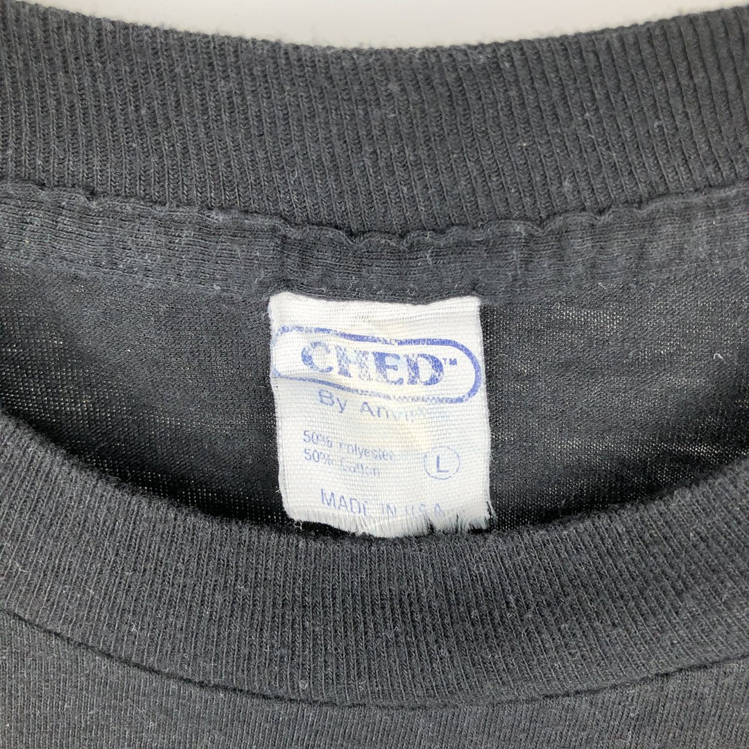 80'S CHED by ANVIL CATS Cat Pattern Print T-Shirt, Made in USA, Men's Size L (Equivalent), Vintage cotton black type Vintage Second Hand