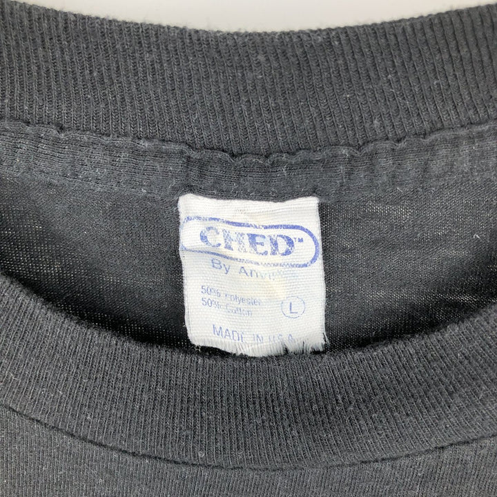 80'S CHED by ANVIL CATS Cat Pattern Print T-Shirt, Made in USA, Men's Size L (Equivalent), Vintage cotton black type Vintage Second Hand
