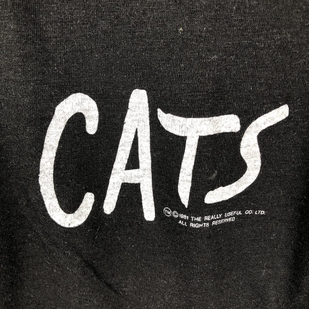 80'S CHED by ANVIL CATS Cat Pattern Print T-Shirt, Made in USA, Men's Size L (Equivalent), Vintage cotton black type Vintage Second Hand