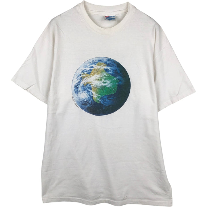 90'S Hanes BEEFY-T Printed T-shirt, Made in USA, Men's L size, Vintage cotton white type Vintage Second Hand
