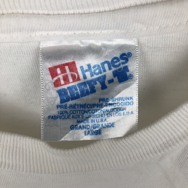 90'S Hanes BEEFY-T Printed T-shirt, Made in USA, Men's L size, Vintage cotton white type Vintage Second Hand
