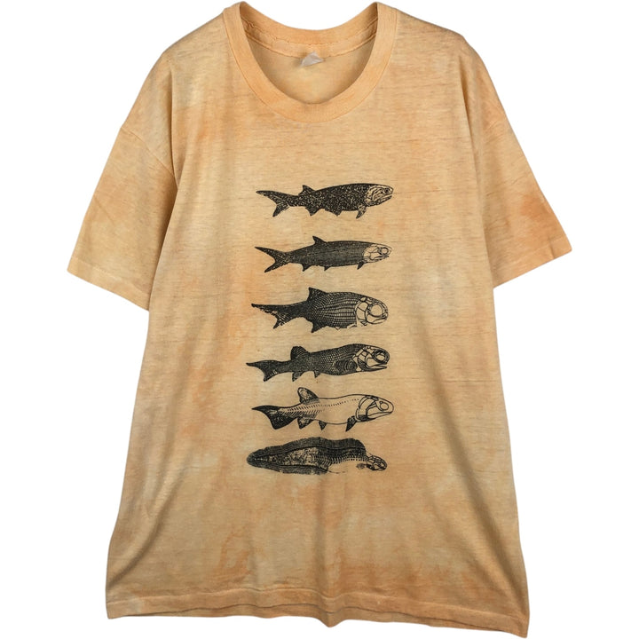 Fish print T-shirt, men's size XL (approx.) unclear orange type Vintage Second Hand