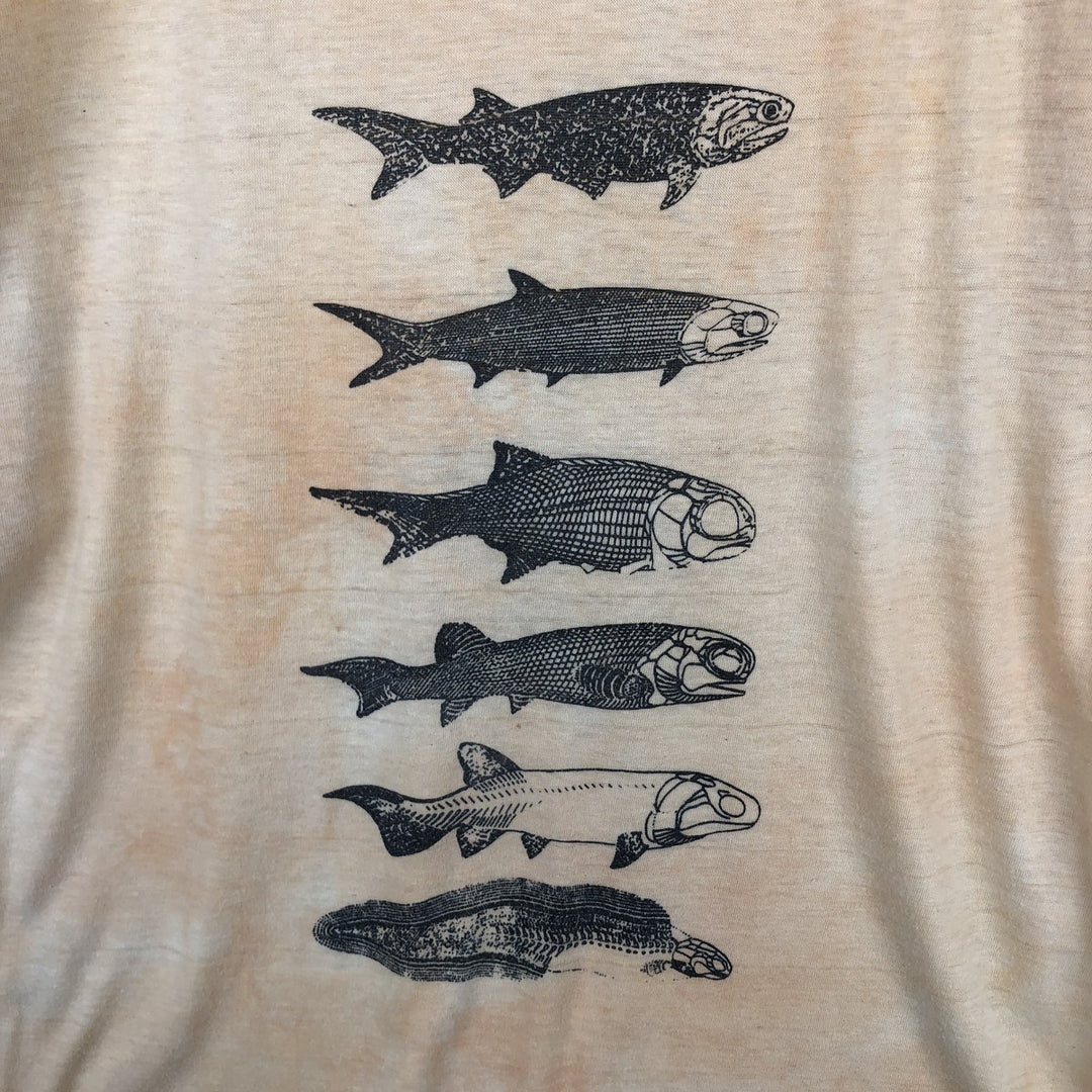 Fish print T-shirt, men's size XL (approx.) unclear orange type Vintage Second Hand