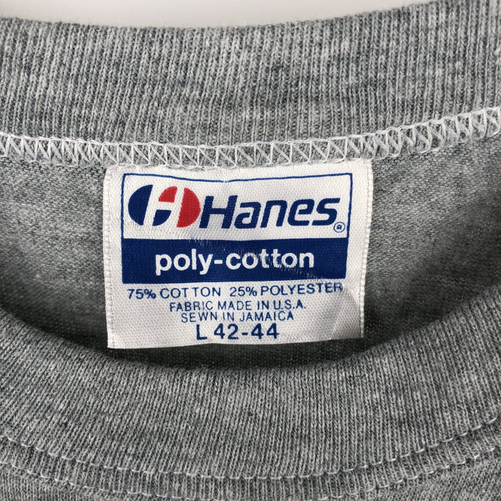 80'S Hanes Poly-Cotton Blue Tag Printed T-Shirt, Made in USA, Men's Size L (approx.), Vintage cotton gray type Vintage Second Hand
