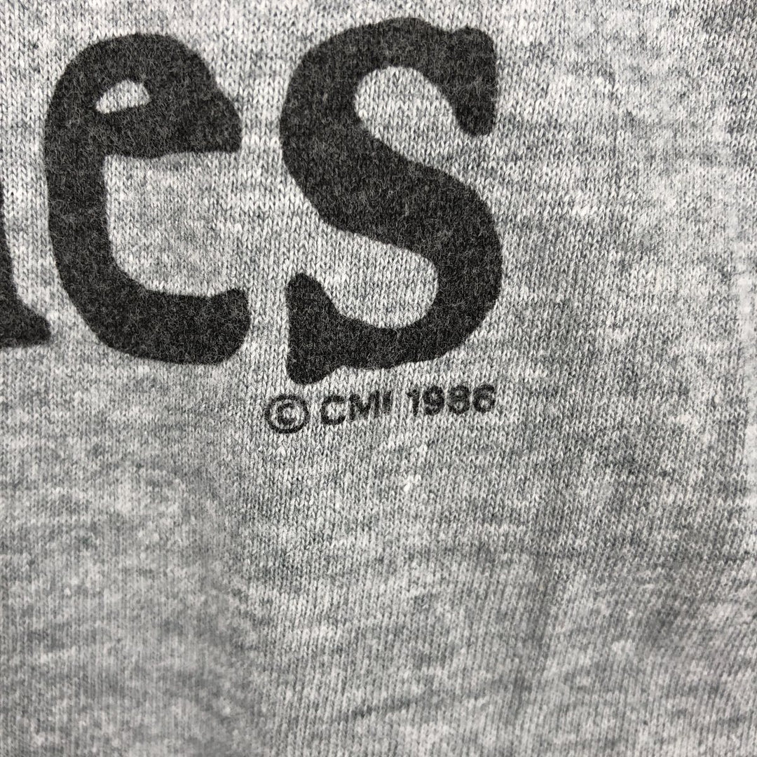 80'S Hanes Poly-Cotton Blue Tag Printed T-Shirt, Made in USA, Men's Size L (approx.), Vintage cotton gray type Vintage Second Hand