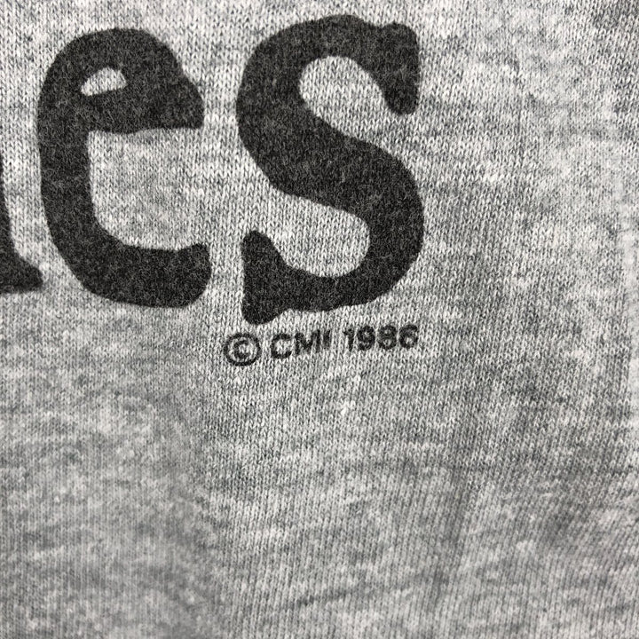 80'S Hanes Poly-Cotton Blue Tag Printed T-Shirt, Made in USA, Men's Size L (approx.), Vintage cotton gray type Vintage Second Hand