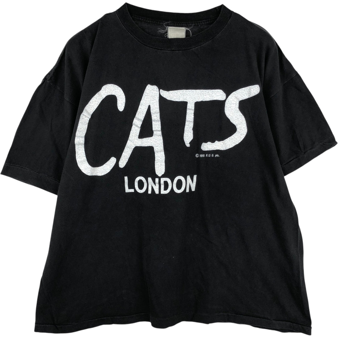 80'S printed T-shirt, men's size L equivalent, vintage. cotton black type Vintage Second Hand