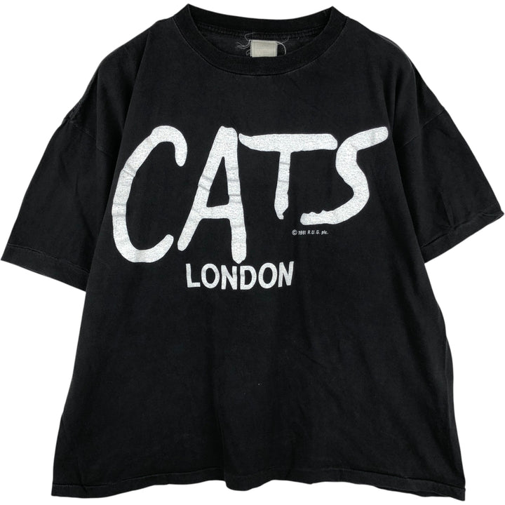 80'S printed T-shirt, men's size L equivalent, vintage. cotton black type Vintage Second Hand