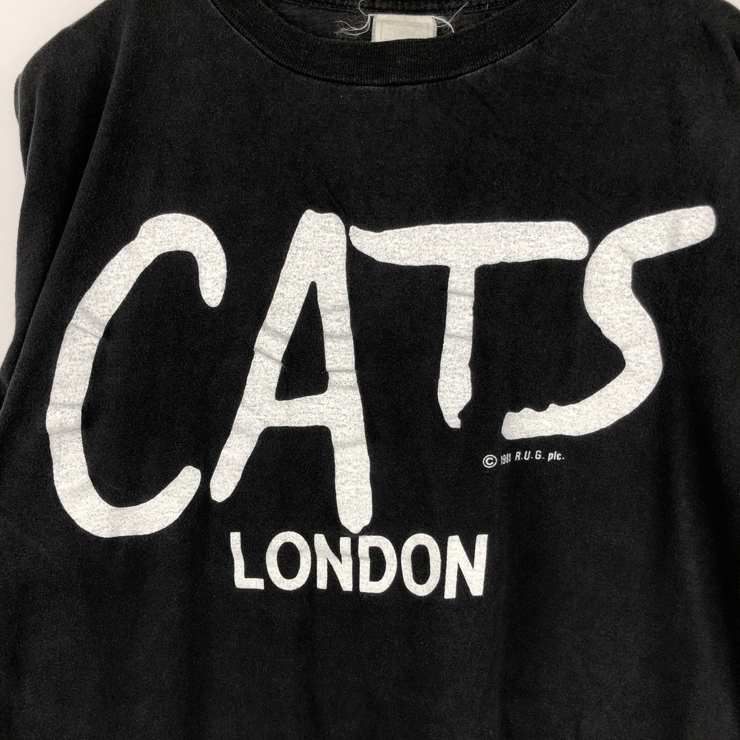 80'S printed T-shirt, men's size L equivalent, vintage. cotton black type Vintage Second Hand