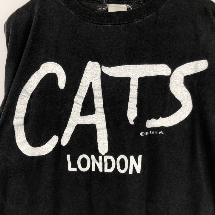 80'S printed T-shirt, men's size L equivalent, vintage. cotton black type Vintage Second Hand