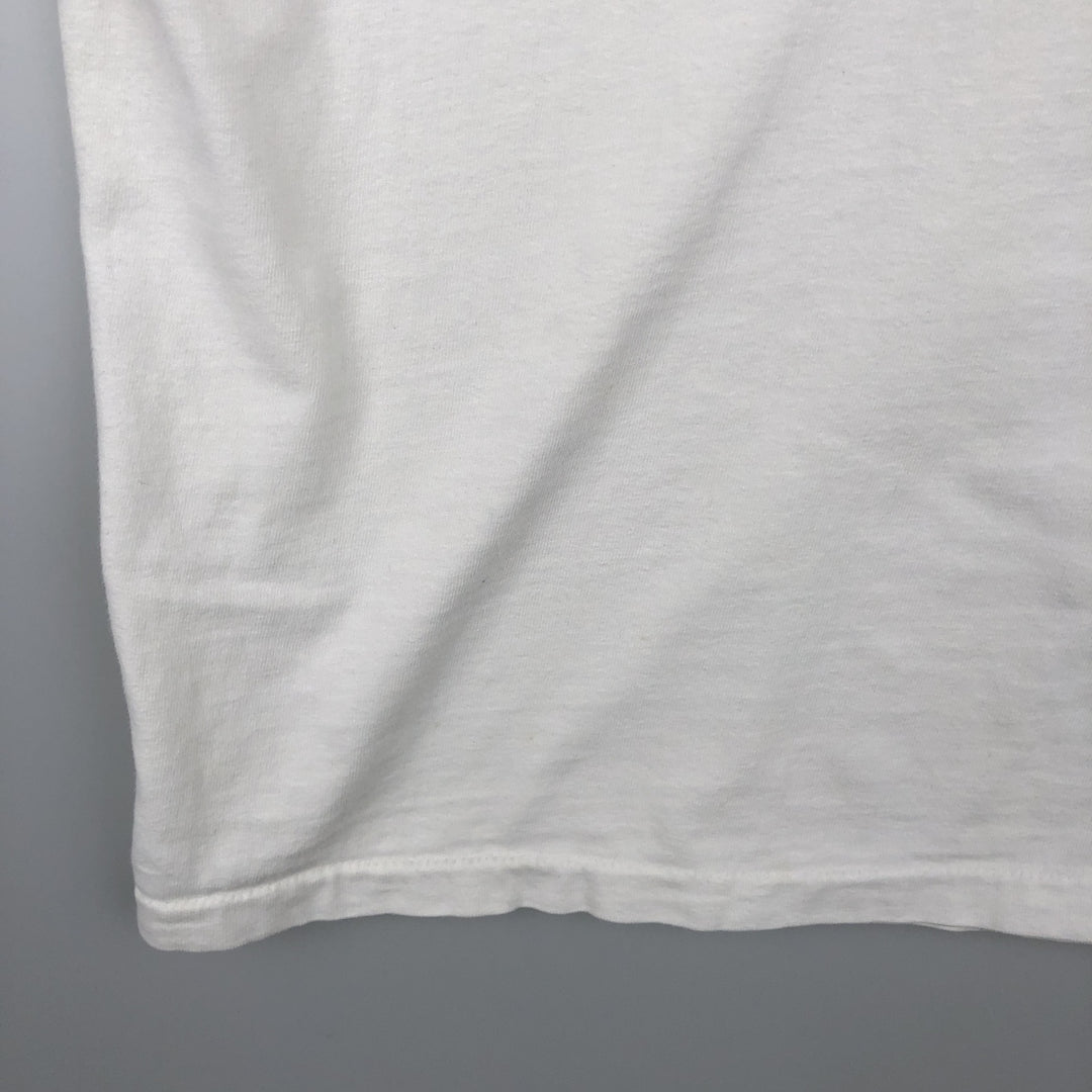90'S Hanes BEEFY-T Blue Tag Printed T-Shirt Made in USA Men's Size L Vintage cotton white type Vintage Second Hand