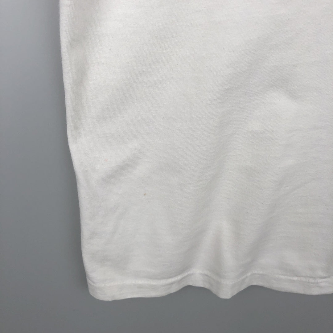 90'S Hanes BEEFY-T Blue Tag Printed T-Shirt Made in USA Men's Size L Vintage cotton white type Vintage Second Hand
