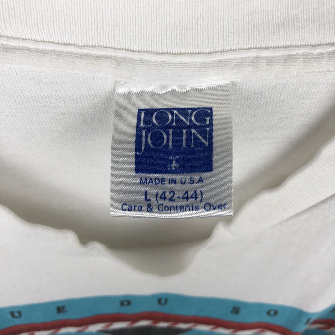 LONG JOHN Printed T-Shirt, Made in USA, Men's Size L cotton white type Vintage Second Hand