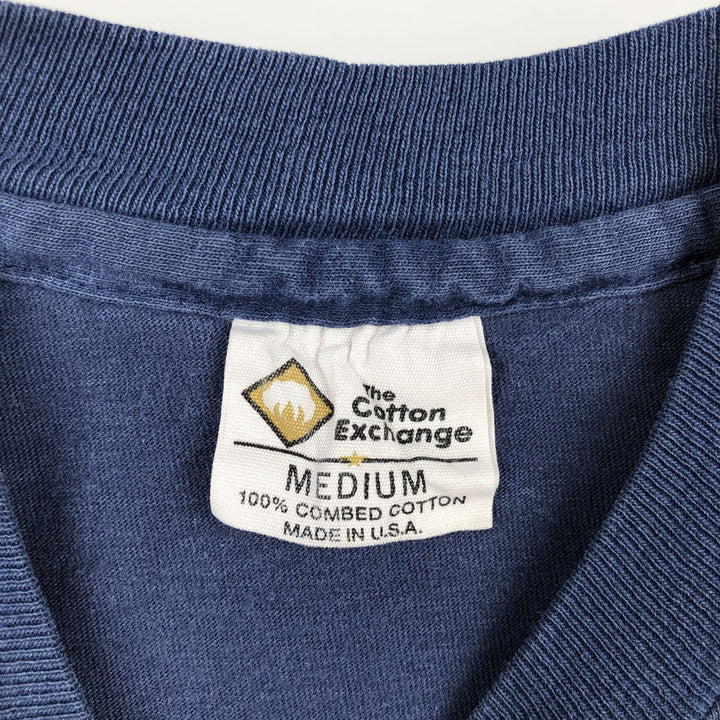 90'S The Cotton Exchange College T-shirt, Made in USA, Men's Size M (approx.), Vintage cotton navy blue type Vintage Second Hand