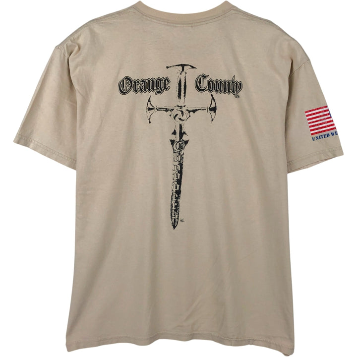 2000'S Gildan Heavy Cotton Orange County Choppers American Flag Pattern Motorcycle T-Shirt, Men's Size XL (approx.) cotton Beige type Vintage Second Hand