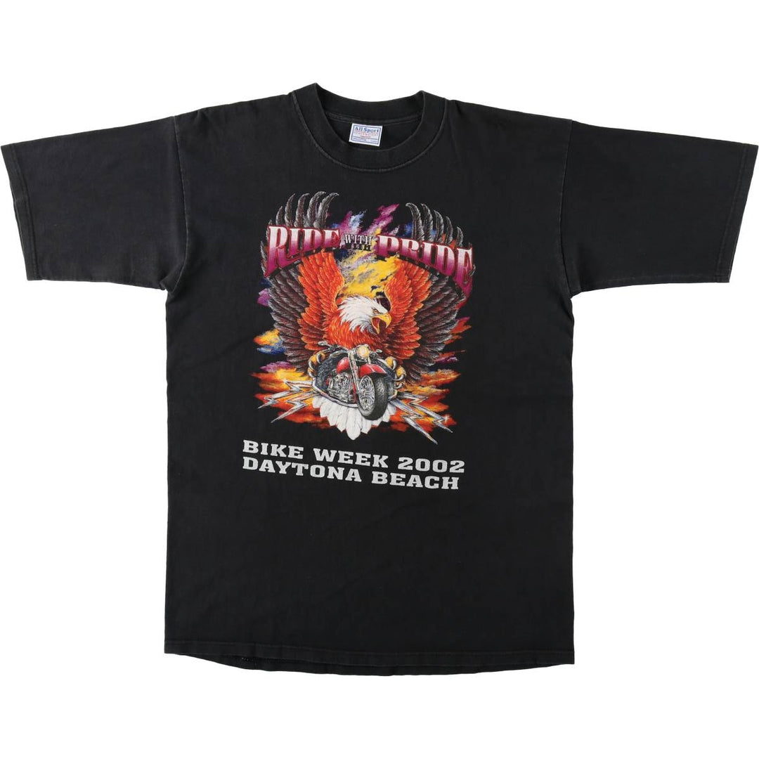 2000'S Harley-Davidson Eagle Pattern Thunder Motorcycle T-Shirt, Men's Size L (approx.) cotton black type Vintage Second Hand