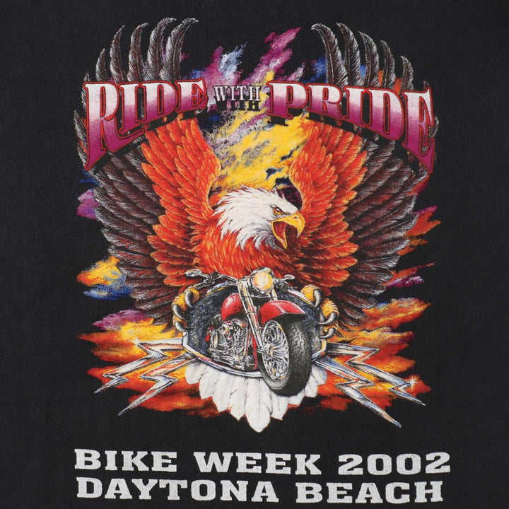 2000'S Harley-Davidson Eagle Pattern Thunder Motorcycle T-Shirt, Men's Size L (approx.) cotton black type Vintage Second Hand