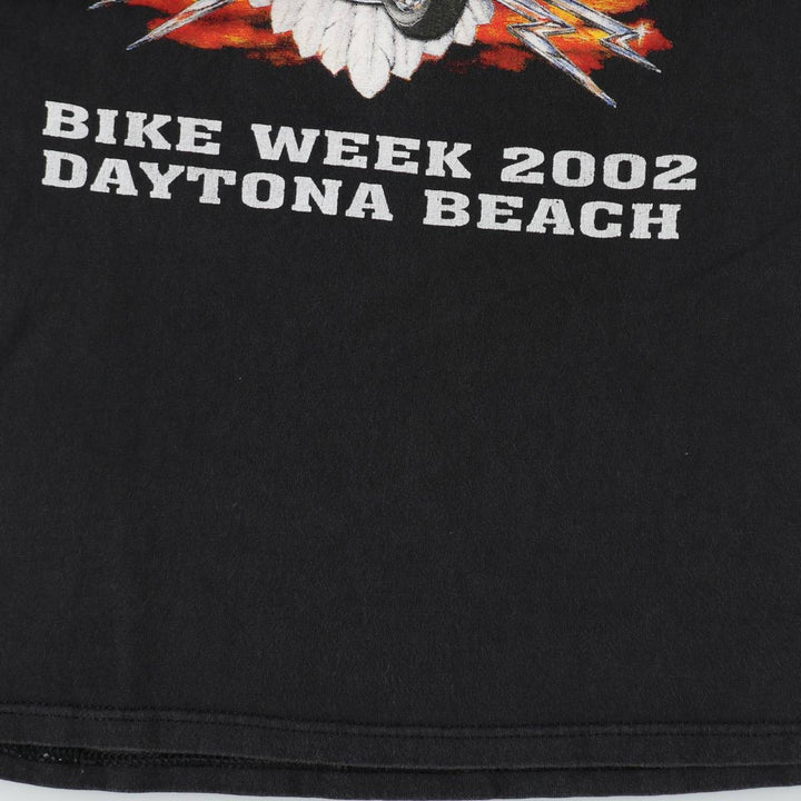 2000'S Harley-Davidson Eagle Pattern Thunder Motorcycle T-Shirt, Men's Size L (approx.) cotton black type Vintage Second Hand