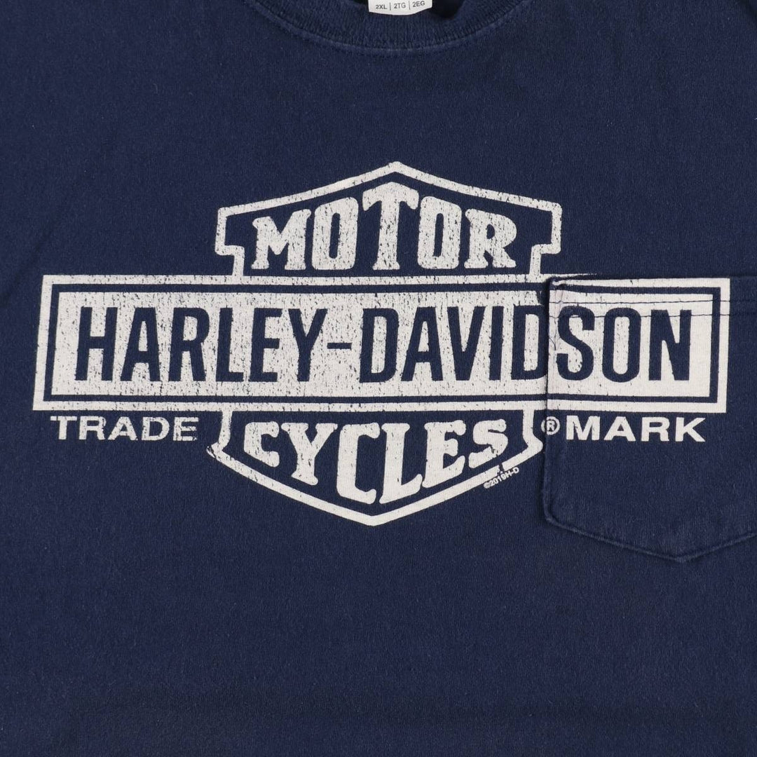 Harley-Davidson American flag pattern motorcycle bike t-shirt, men's size XXL equivalent, vintage. cotton navy blue type Vintage Second Hand