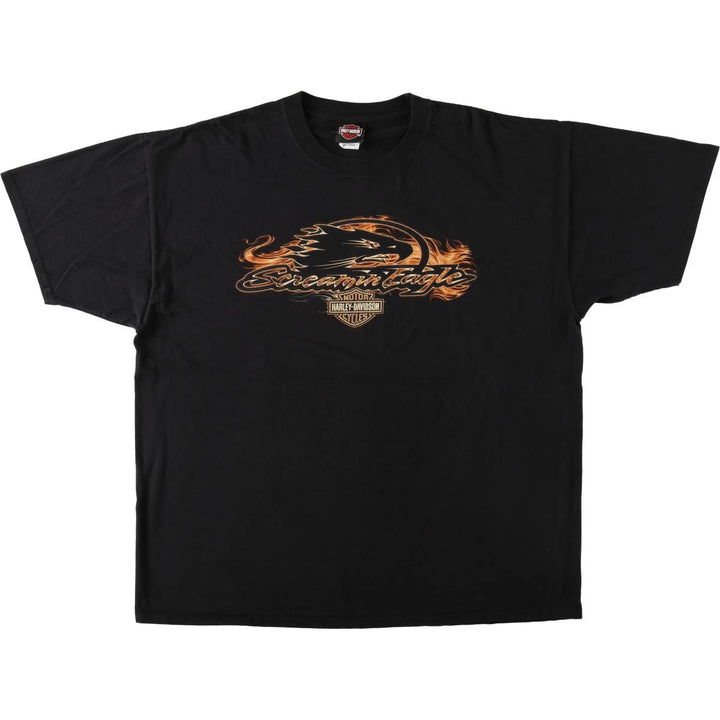 Harley Davidson Eagle Pattern Fire Pattern Motorcycle Bike T-shirt Men's XXL cotton black type Vintage Second Hand
