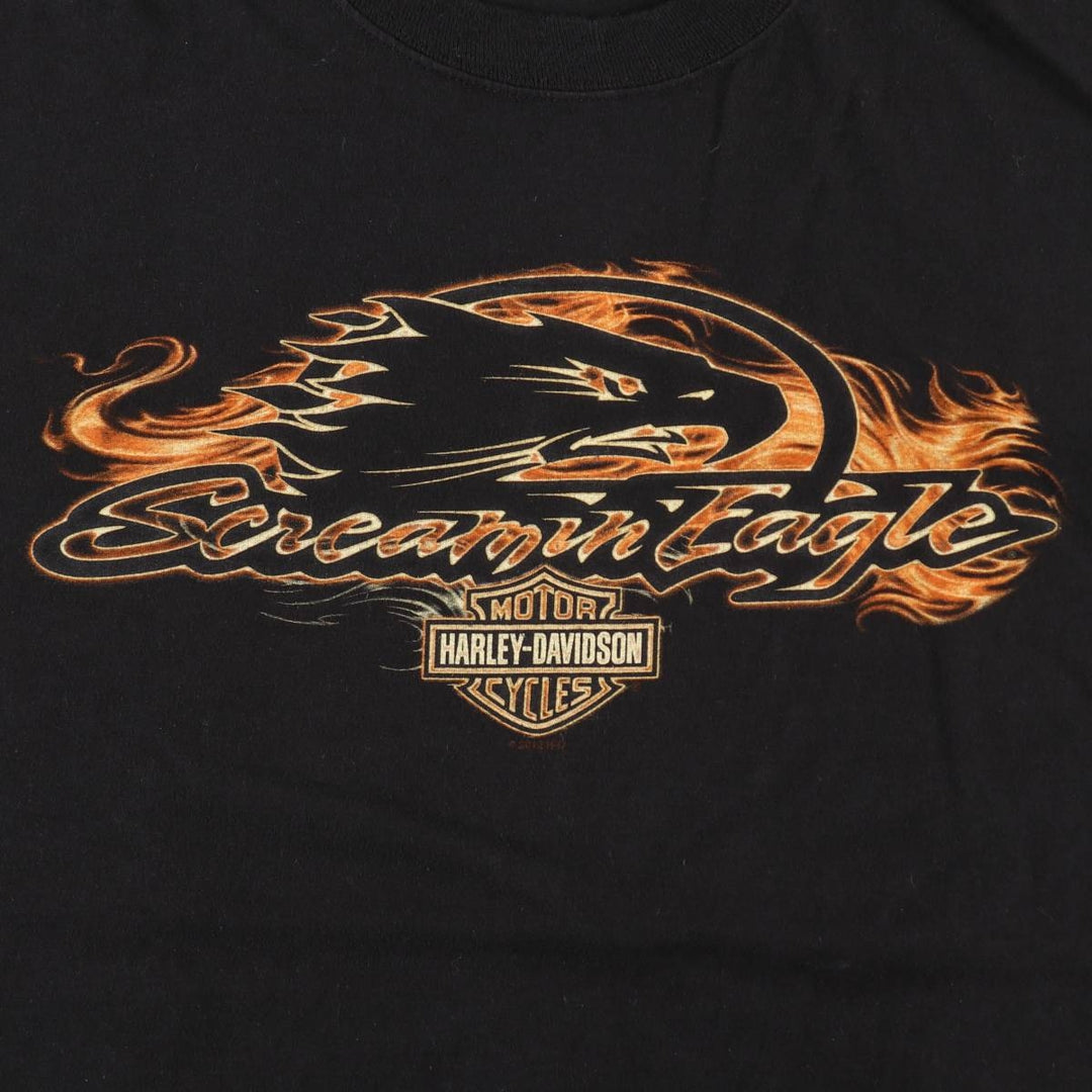 Harley Davidson Eagle Pattern Fire Pattern Motorcycle Bike T-shirt Men's XXL cotton black type Vintage Second Hand