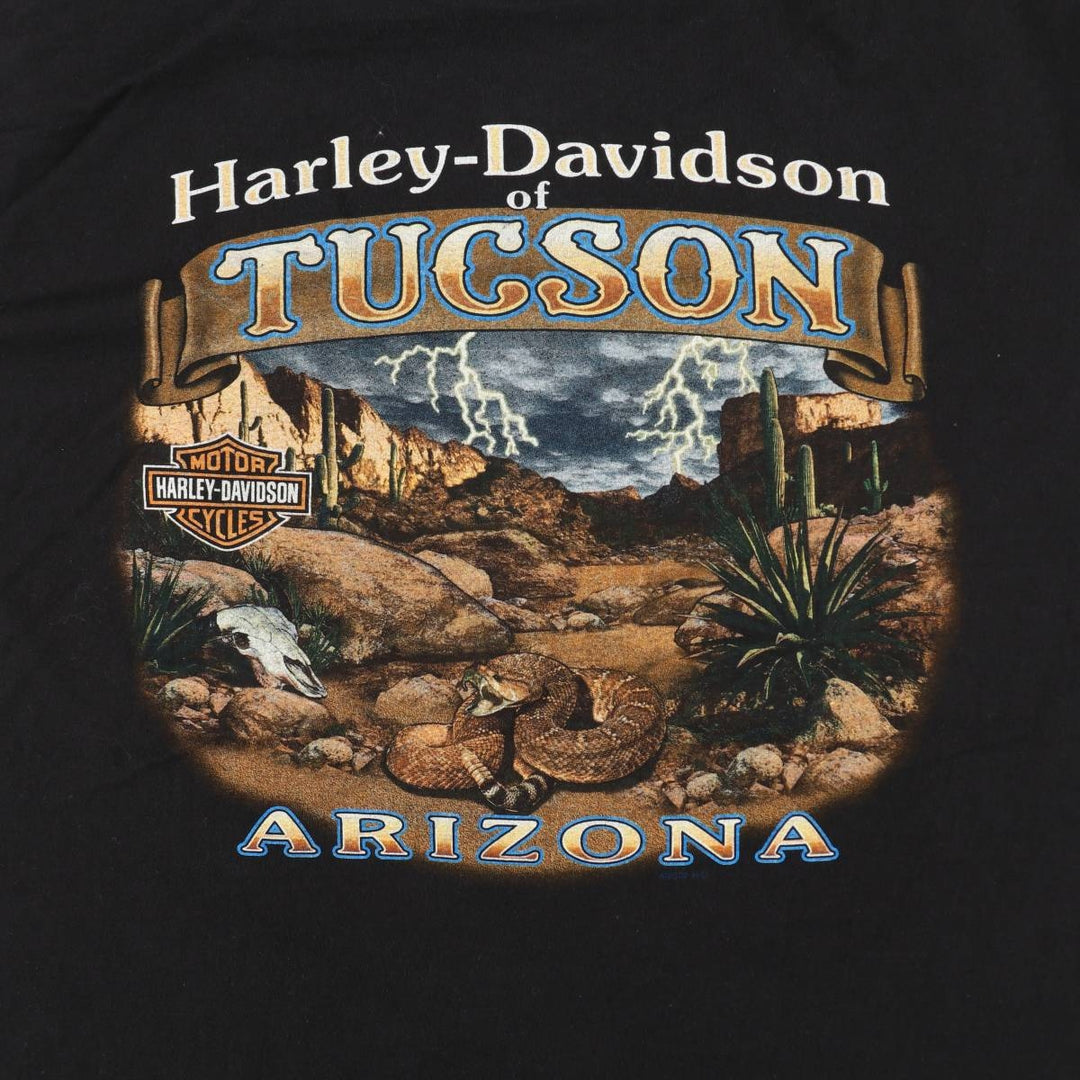 Harley Davidson Eagle Pattern Fire Pattern Motorcycle Bike T-shirt Men's XXL cotton black type Vintage Second Hand
