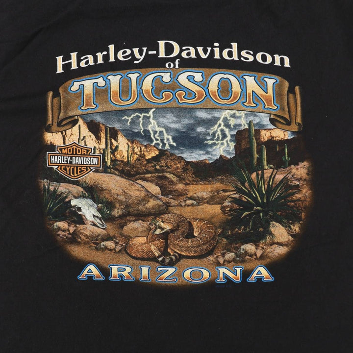 Harley Davidson Eagle Pattern Fire Pattern Motorcycle Bike T-shirt Men's XXL cotton black type Vintage Second Hand