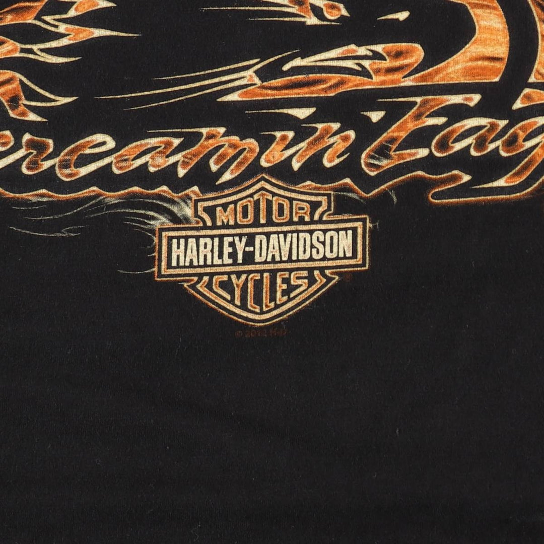 Harley Davidson Eagle Pattern Fire Pattern Motorcycle Bike T-shirt Men's XXL cotton black type Vintage Second Hand