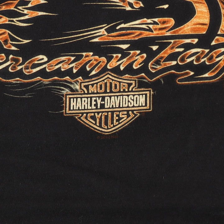 Harley Davidson Eagle Pattern Fire Pattern Motorcycle Bike T-shirt Men's XXL cotton black type Vintage Second Hand