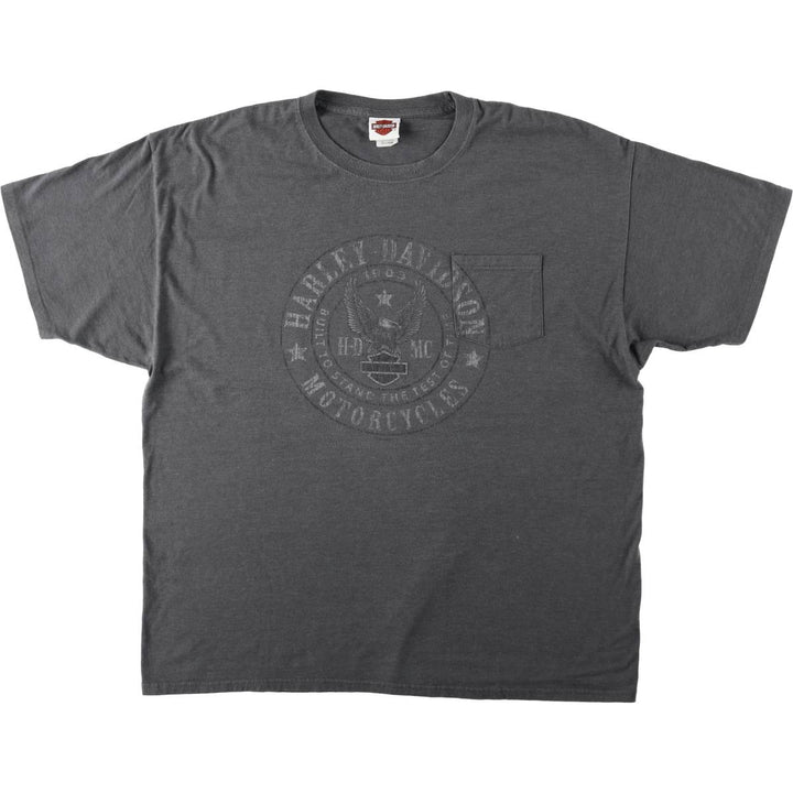 Harley-Davidson Fire Pattern Eagle Design Motorcycle T-Shirt, Men's XXL (approx.) cotton gray type Vintage Second Hand