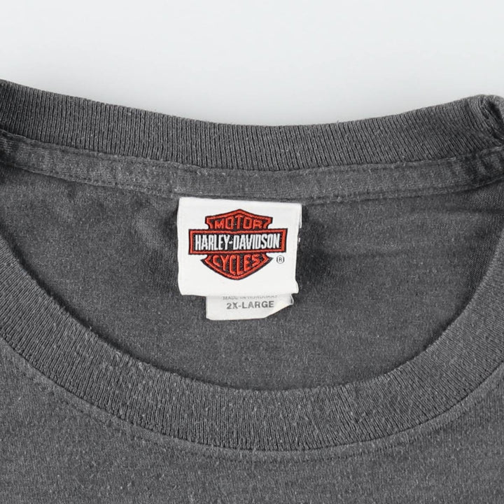 Harley-Davidson Fire Pattern Eagle Design Motorcycle T-Shirt, Men's XXL (approx.) cotton gray type Vintage Second Hand