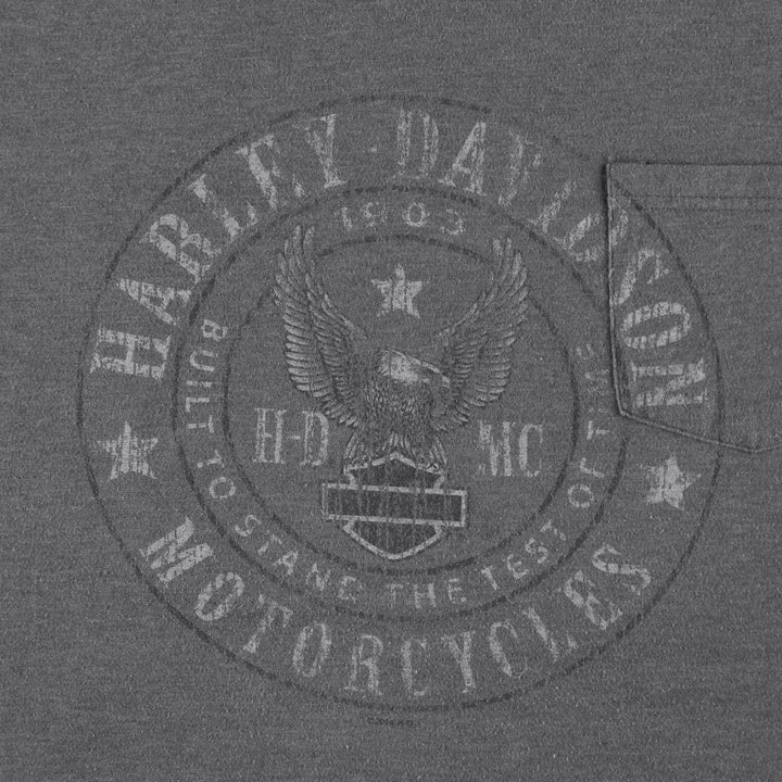 Harley-Davidson Fire Pattern Eagle Design Motorcycle T-Shirt, Men's XXL (approx.) cotton gray type Vintage Second Hand