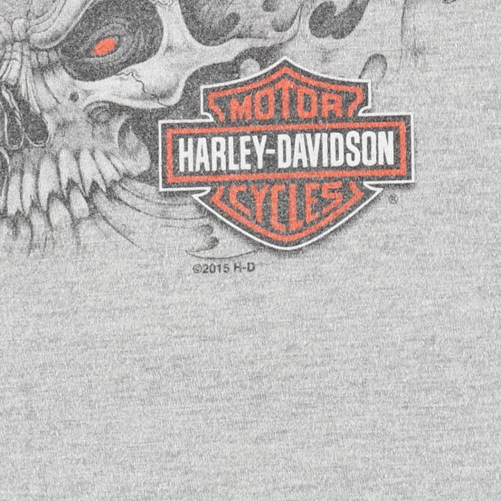 00~S Harley-Davidson Skull Pattern Fire Pattern Motorcycle Bike T-Shirt Men's XL equivalent cotton gray type Vintage Second Hand