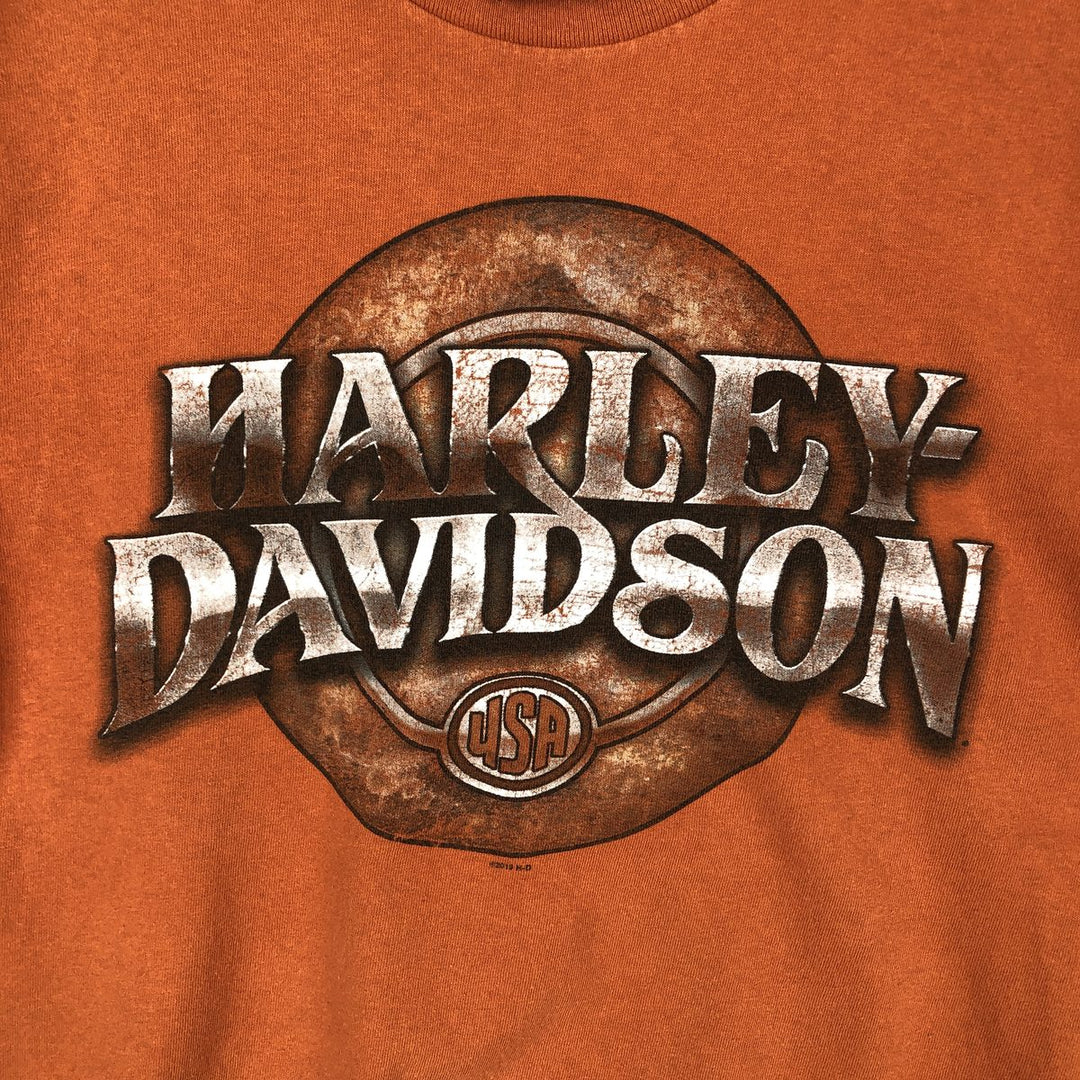 Harley-Davidson Wild Boar Pattern Motorcycle T-Shirt, Men's Size S (approx.) unclear orange type Vintage Second Hand