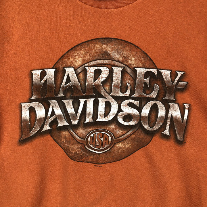 Harley-Davidson Wild Boar Pattern Motorcycle T-Shirt, Men's Size S (approx.) unclear orange type Vintage Second Hand