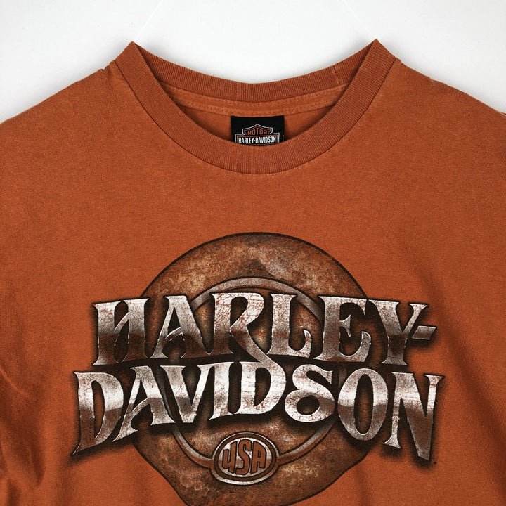 Harley-Davidson Wild Boar Pattern Motorcycle T-Shirt, Men's Size S (approx.) unclear orange type Vintage Second Hand