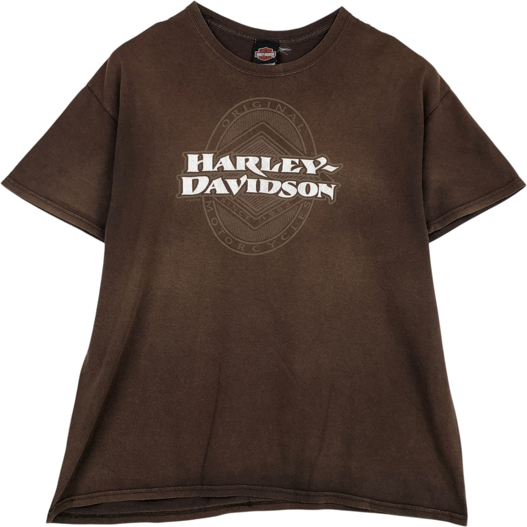 Harley-Davidson Fire Pattern Thunder Motorcycle Bike T-Shirt, Men's Size XL (approx.) cotton brown type Vintage Second Hand