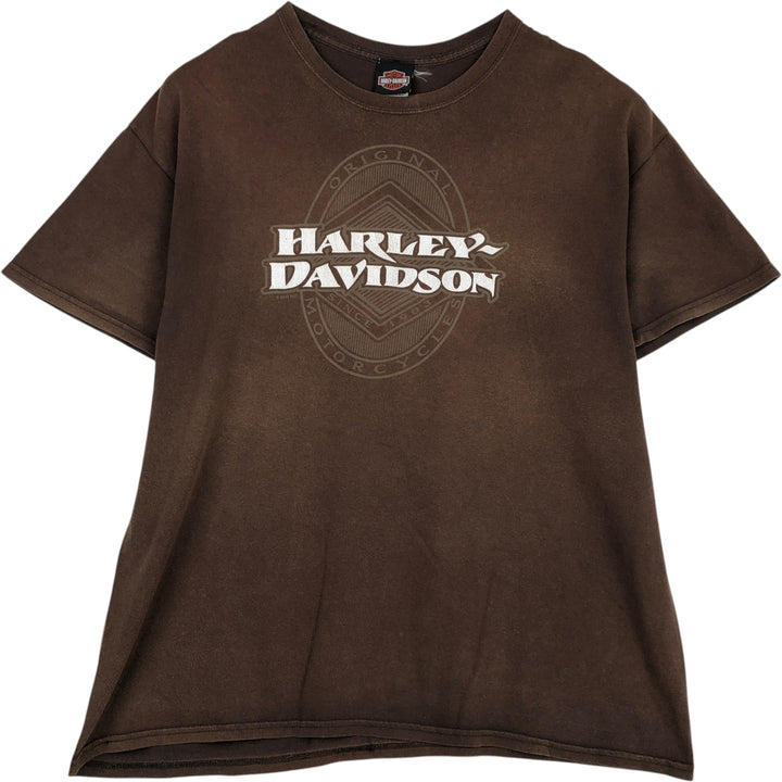 Harley-Davidson Fire Pattern Thunder Motorcycle Bike T-Shirt, Men's Size XL (approx.) cotton brown type Vintage Second Hand