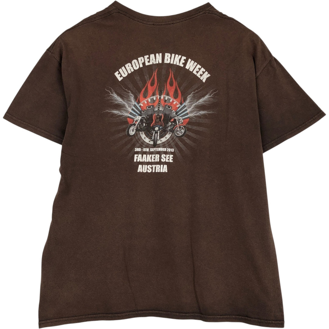 Harley-Davidson Fire Pattern Thunder Motorcycle Bike T-Shirt, Men's Size XL (approx.) cotton brown type Vintage Second Hand