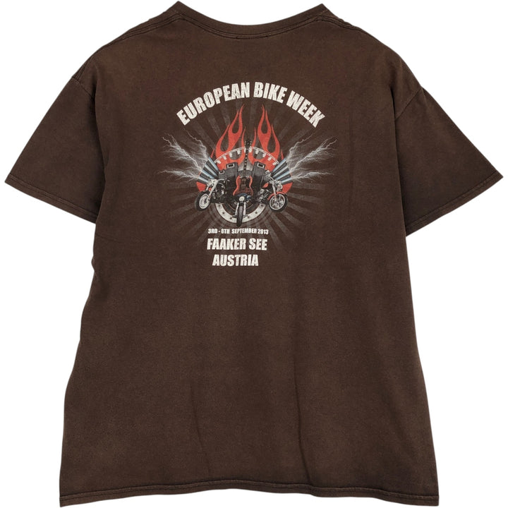 Harley-Davidson Fire Pattern Thunder Motorcycle Bike T-Shirt, Men's Size XL (approx.) cotton brown type Vintage Second Hand