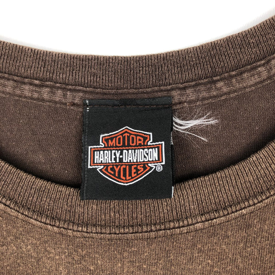 Harley-Davidson Fire Pattern Thunder Motorcycle Bike T-Shirt, Men's Size XL (approx.) cotton brown type Vintage Second Hand