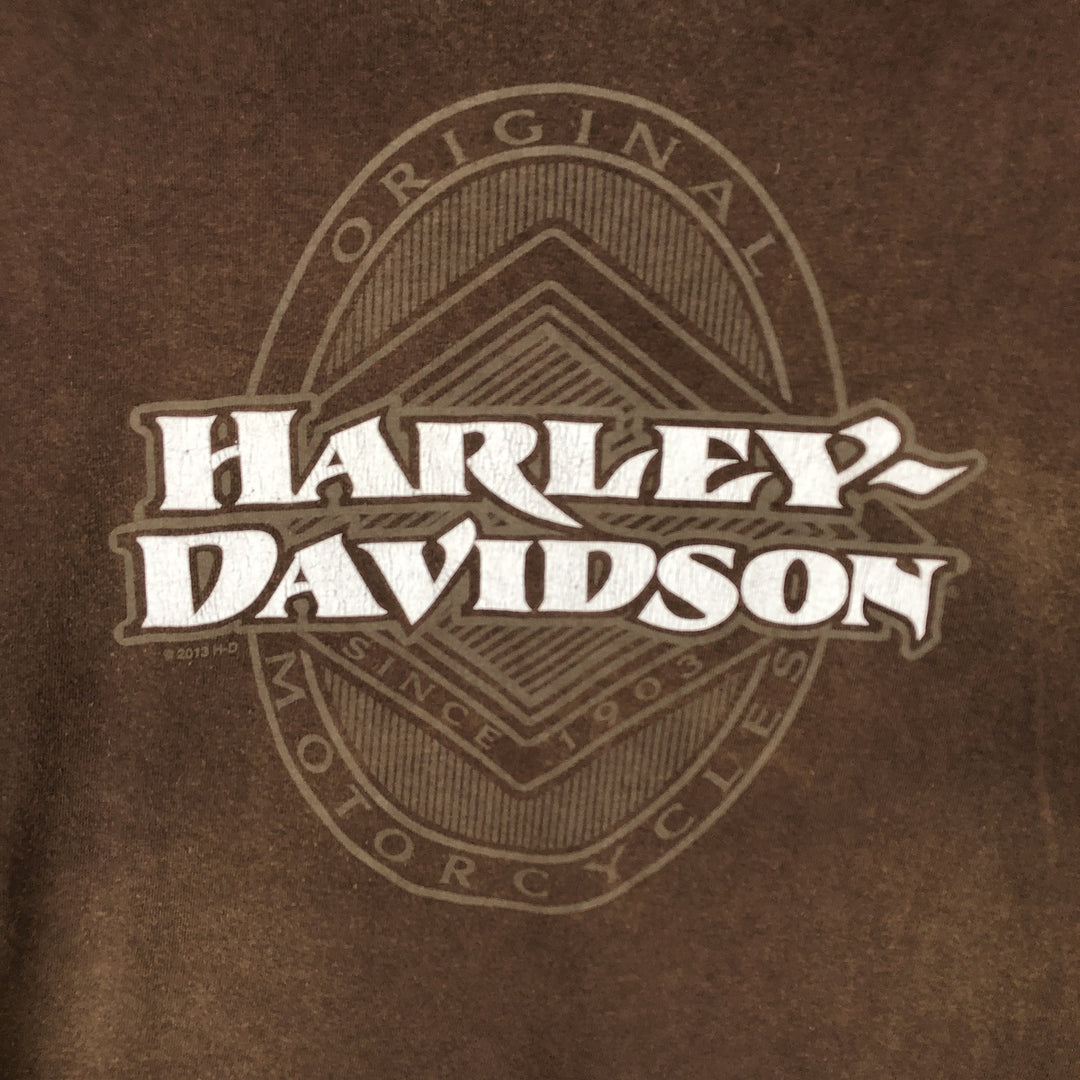 Harley-Davidson Fire Pattern Thunder Motorcycle Bike T-Shirt, Men's Size XL (approx.) cotton brown type Vintage Second Hand