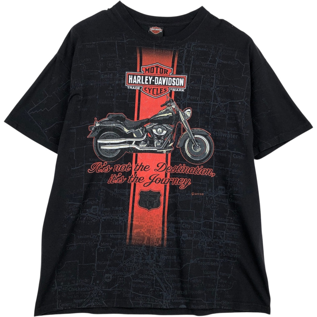 Harley-Davidson Hanes BEEFY-T Large Print Motorcycle T-Shirt, Men's Size XL (approx.) cotton black type Vintage Second Hand