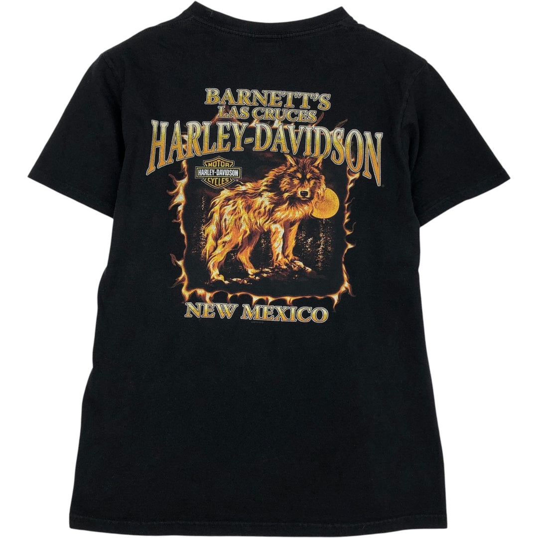 Harley-Davidson Biker Build Wolf Pattern Fire Pattern Motorcycle T-Shirt, Men's Size M (approx.) cotton black type Vintage Second Hand