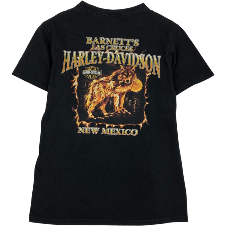 Harley-Davidson Biker Build Wolf Pattern Fire Pattern Motorcycle T-Shirt, Men's Size M (approx.) cotton black type Vintage Second Hand