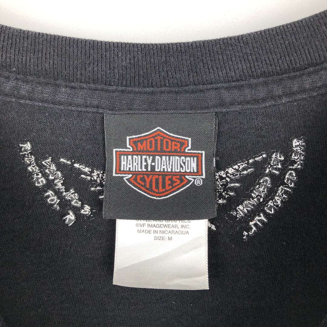 Harley-Davidson Biker Build Wolf Pattern Fire Pattern Motorcycle T-Shirt, Men's Size M (approx.) cotton black type Vintage Second Hand